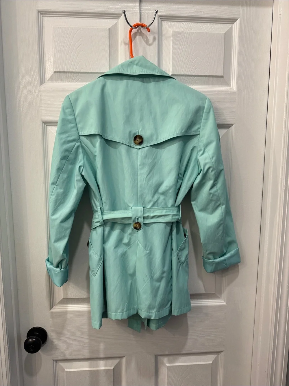 Michael Kors Short MintGreen Double-Breasted Trench Coat with Belt